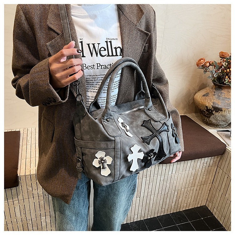 Chrome Hearts Black and White Patchwork Travel Bag