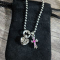 chrome hearts pink diamond cross love bead necklace