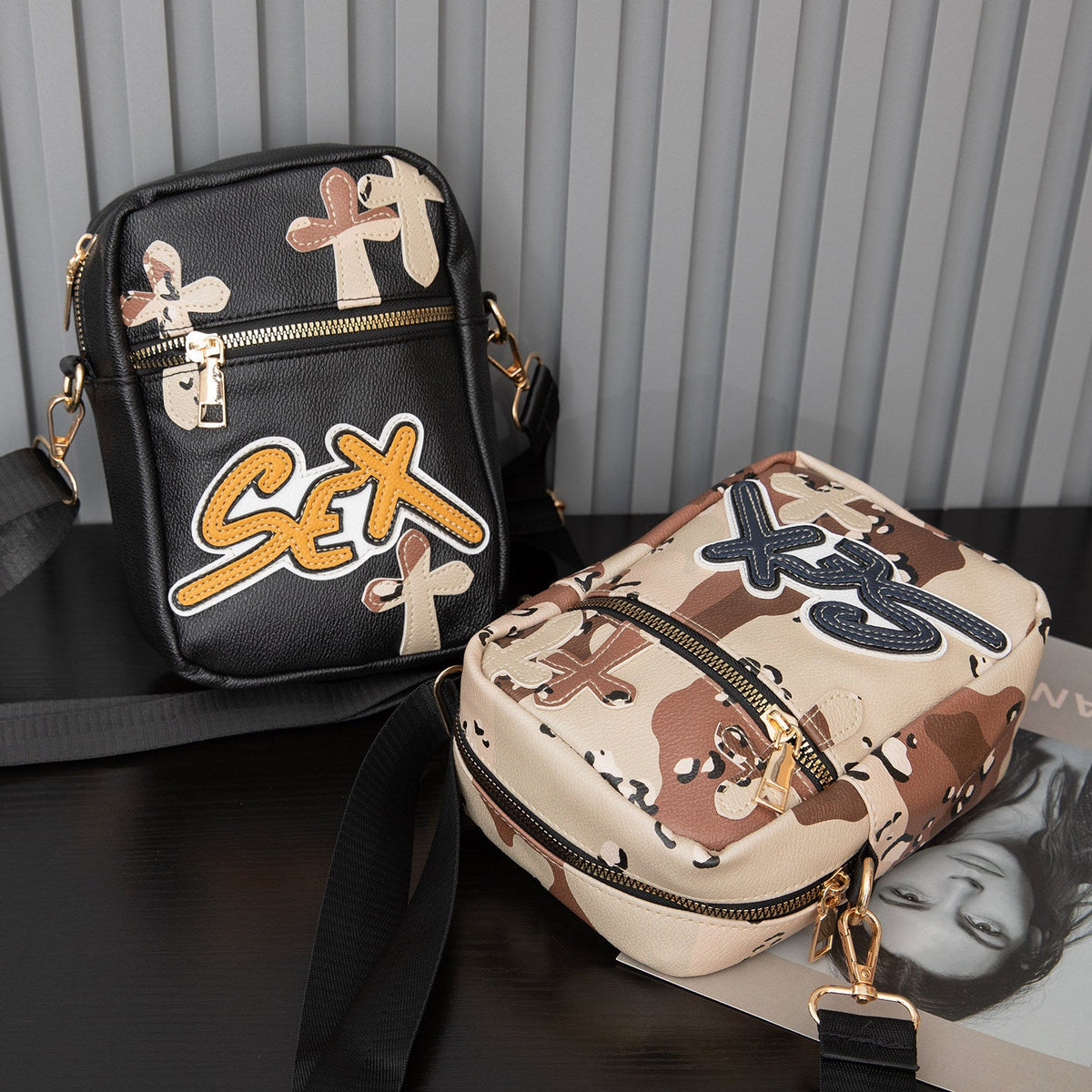 Chrome Hearts camouflage cross sports PU leather shoulder bag