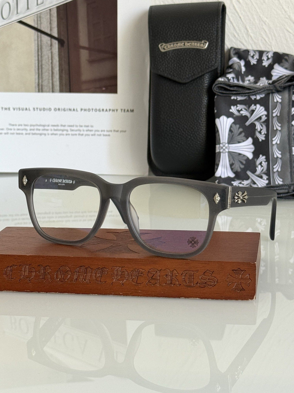 Chrome Hearts BOFFICER square frame glasses with cross pattern