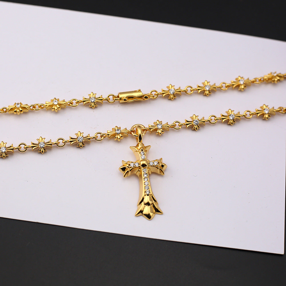 Chrome Hearts 24k gold-plated diamond cross necklace