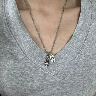 Chrome Hearts Diamond-Inlaid Sword and Dog Tag Double Pendant