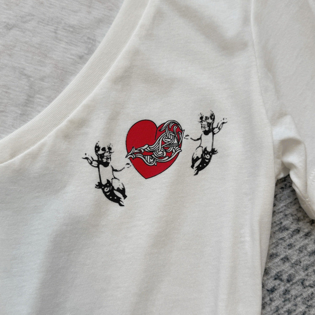 chrome hearts second-hand heart V-neck T-shirt for women