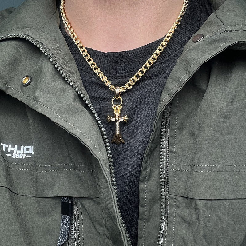 Chrome Hearts gold medium diamond cross pendant