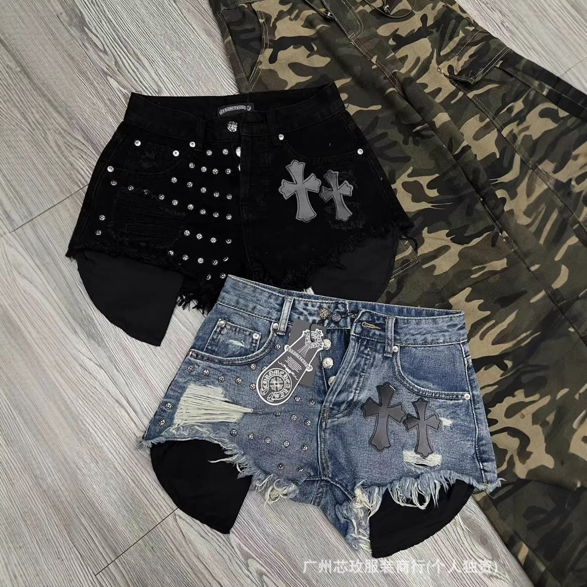 Chrome Hearts Cross Rivet Design Hip Hop Shorts