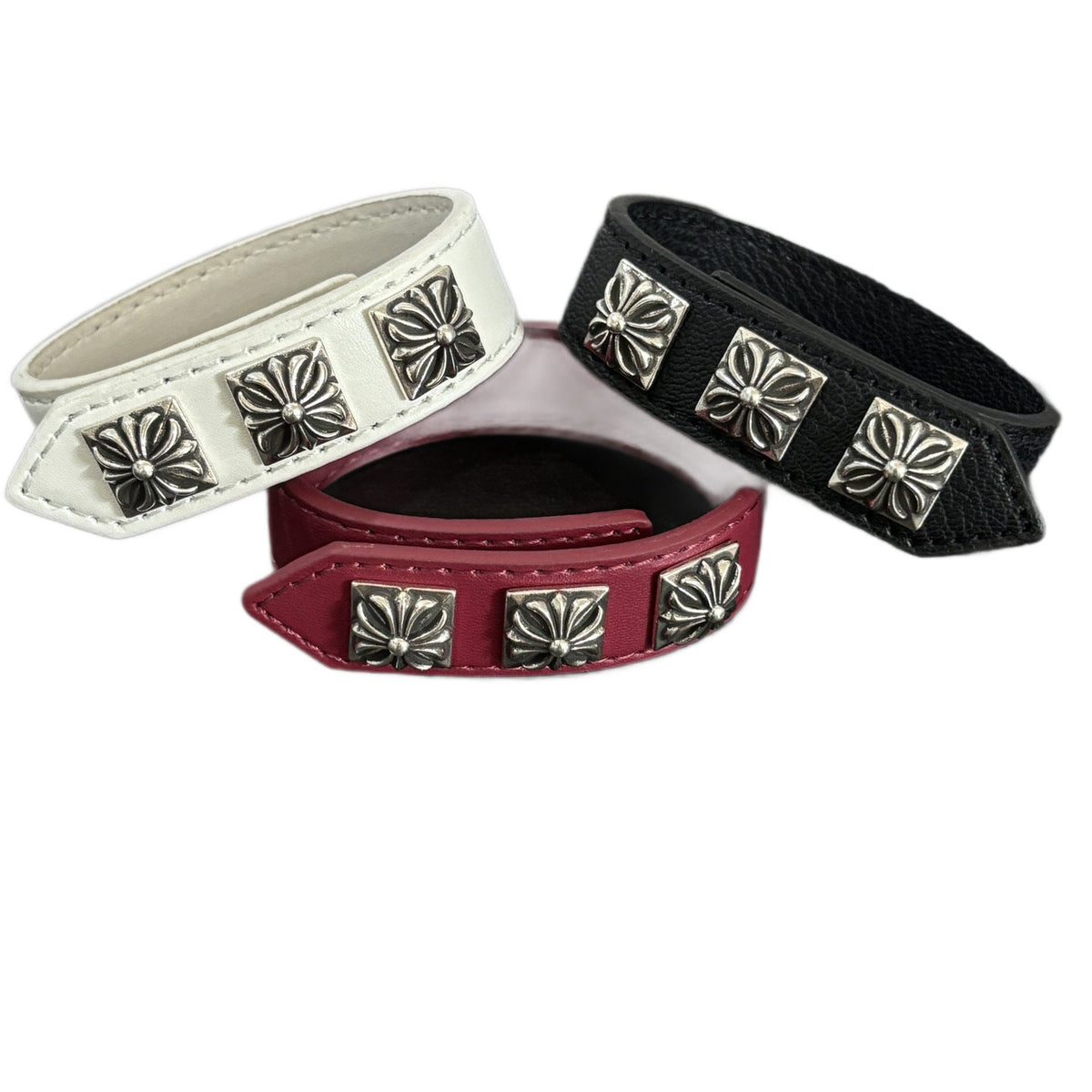 Chrome Hearts square cross adjustable leather bracelet