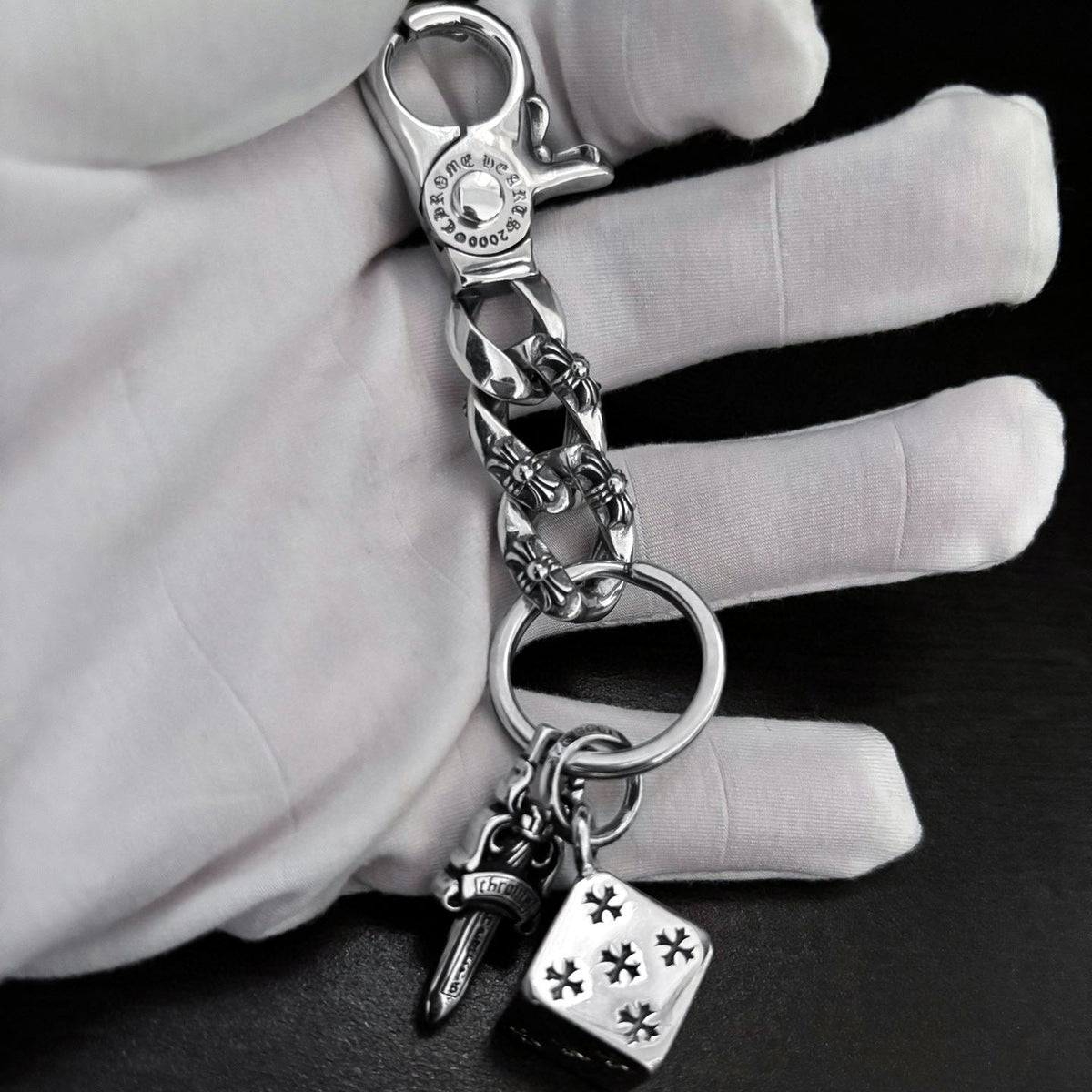 chrome hearts sword dice keychain