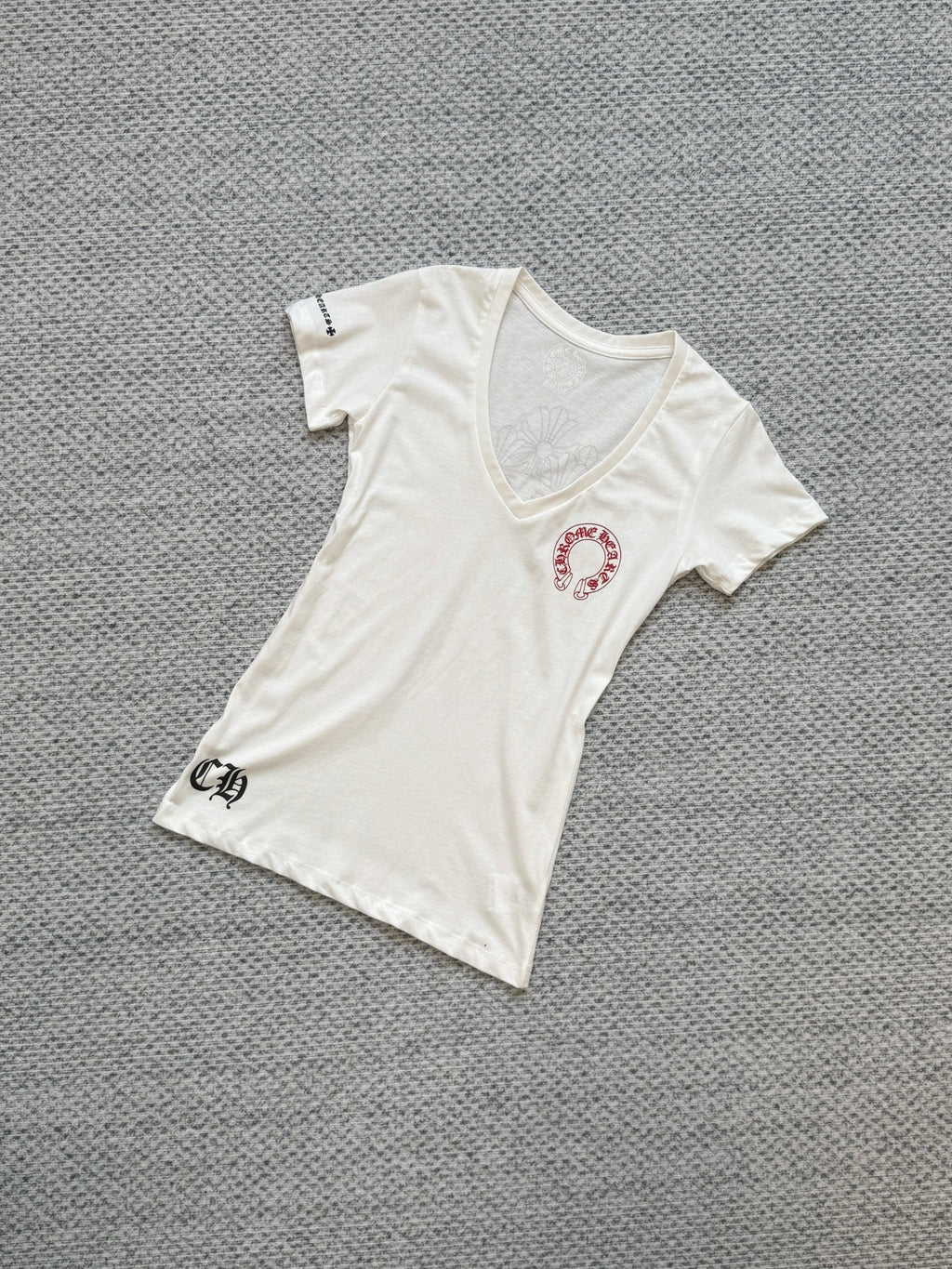 chrome hearts cross red horseshoe V-neck short-sleeved T-shirt