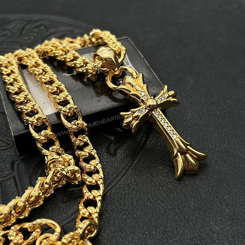 Chrome Hearts gold medium diamond cross pendant
