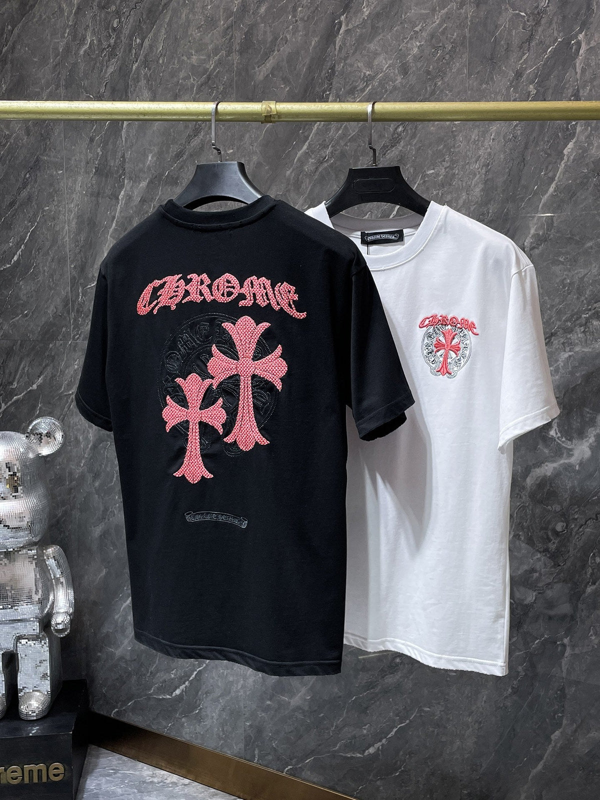 Chrome Hearts Cross & Horseshoe Double-Layer Embroidered T-Shirt