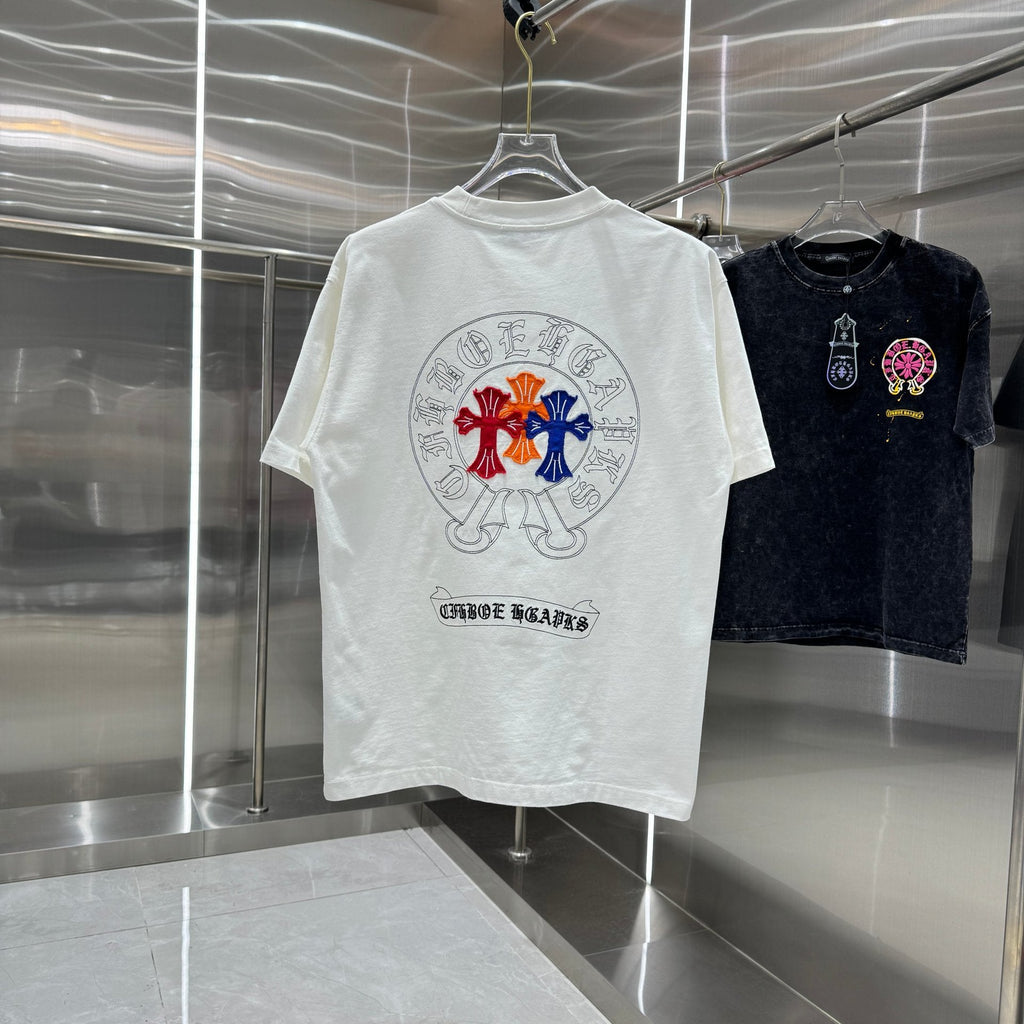 Chrome Hearts Washed Appliqué Embroidered Short-sleeved T-shirt