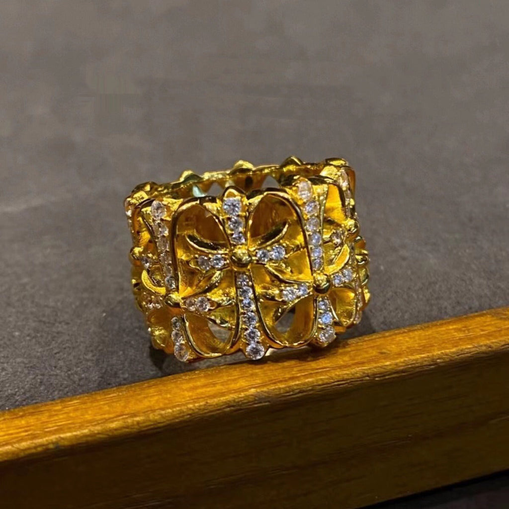 Chrome Hearts brick inlaid gold burial ring