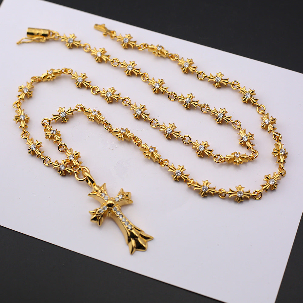 Chrome Hearts 24k gold-plated diamond cross necklace
