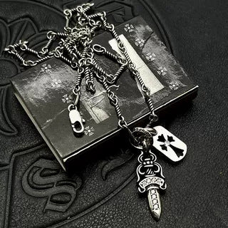 Chrome Hearts Diamond-Inlaid Sword and Dog Tag Double Pendant