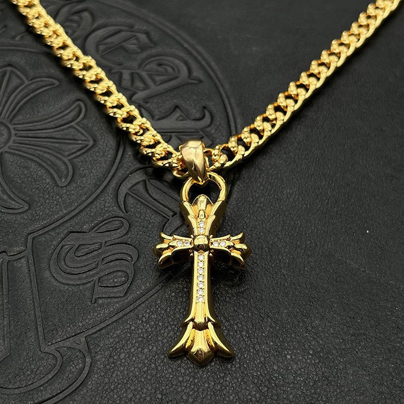Chrome Hearts gold medium diamond cross pendant